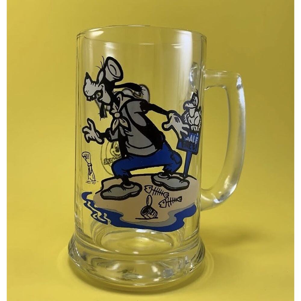 VINTAGE MICKEY MOUSE CLUB GOOFY GLASS BEER MUG HANDLE WALT DISNEY PRODUCTIONS